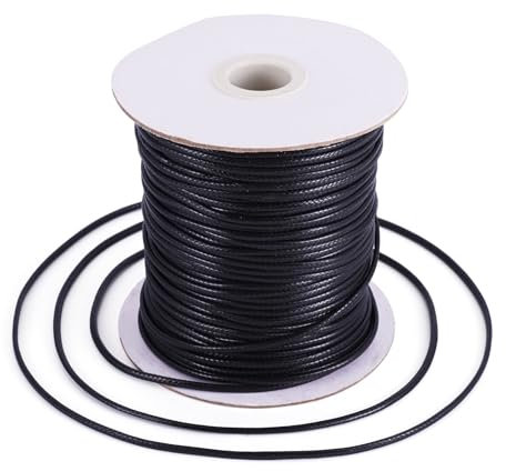 Craftdady 91,4 m schwarze, geflochtene, gewachste Schnur, 2 mm, Kunstleder, Polyester, gewachst, für selbstgemachte Halsketten, Armbänder, Schmuckherstellung