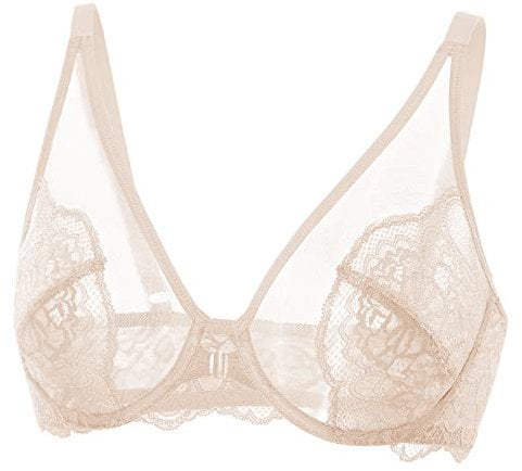 DOBREVA Donna Reggiseno Apertura Frontale Pizzo Taglie Forti con Ferretto Senza Imbottitura Beige 5C