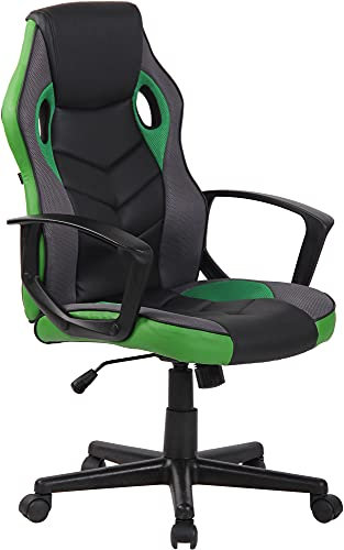 CLP Bürostuhl Glendale I Mit Kunstlederbezug Und Leichtlaufrollen | Schreibtischstuhl Mit Lehne | Höhenverstellbarer Ergonomischer Bürosessel, Farbe:schwarz/grün