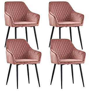 JYMTOM Esszimmerstühle 4er Set Küchenstühle Polsterstühle modernes Design Stühle mit Armlehne, Sitzfläche aus Samt, Gestell aus Metall, für Wohnzimmer, Schlafzimmer und Küche(4,Rose)