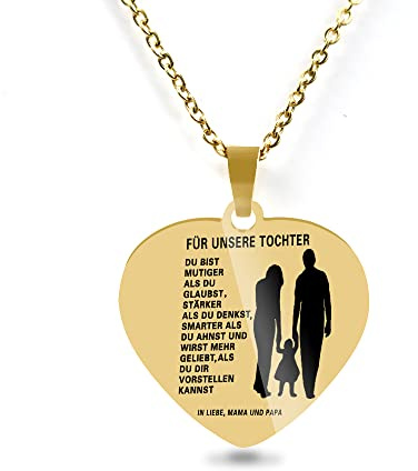 Kette Herz Halskette mit Gravur Inspirierende Deutsche Buchstaben für Meine Tochter Enkelin Damen Mädchen,Herz Anhänger aus Edelstahl Geschenke