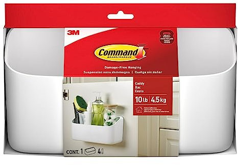Command Grande Contenitore organizzativo da 4,5 kg con 4 Strisce, 25,2 x 8,6 x 13,1 cm, Peso Pesante da Appendere Senza Danni per organizzare Forniture per la Pulizia, Armadio e dispensa, Bianco