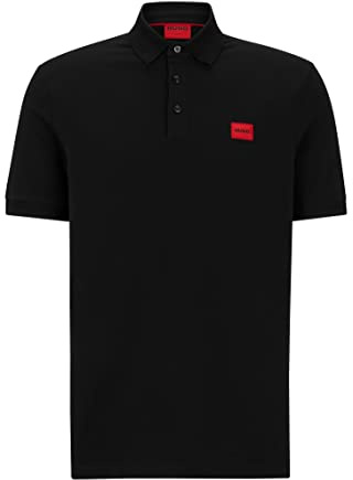 HUGO Mens Dereso232 Cotton-piqué Slim-fit Polo Shirt with Logo Label Black