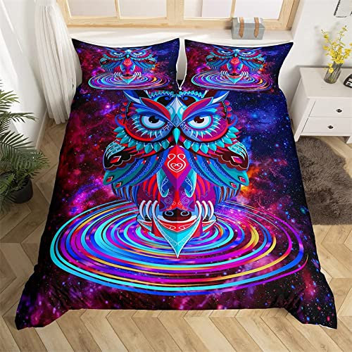 NDXRWDZR Bettwäsche 135x200 Lila Eule Bettwäsche-Set mit Reißverschluss Schließung Bettbezug für Kinder Mädchen Weicher Atmungsaktive Mikrofaser Bettwäsche + 2 Kopfkissenbezug 80x80 cm