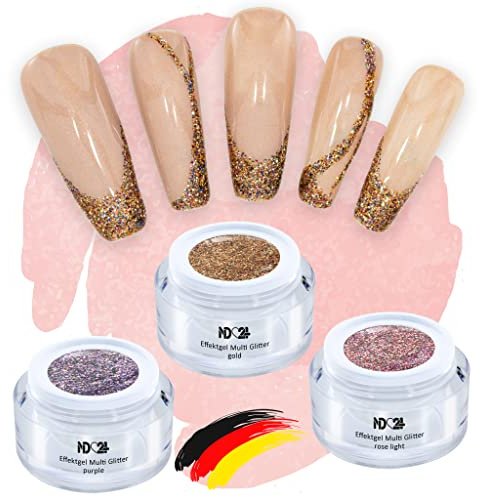 Multi Glitter Fine Collection Set - Color Gel - Gelnägel Effektgel - Made in Germany (3 x 5ml)