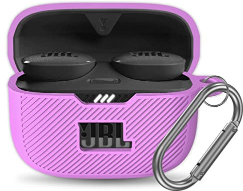 YIPINJIA for JBL Tune 130NC TWS Case Cover, Silicone Protective Portable Scratch Shock Resistant Cover ONLY Compatible with JBL 130NC Earbuds Charging Case with Carabiner(Purple)