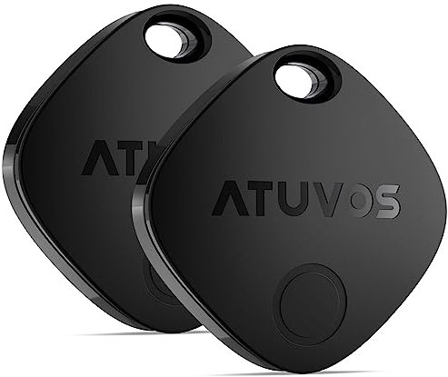ATUVOS Localisateurs D’Objets Bluetooth Tracker 2 Pack, Smart Air Traceur Tag Fonctionne avec l’app Localiser (Uniquement iOS), Batterie Remplaçable, pour Valises/Portefeuilles/Clés/Sacs, Noir