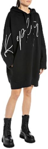 Replay Damen Hoodie Kleid mit Kapuze aus Baumwolle, Black 098 (Schwarz), S