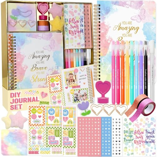 Nollh DIY Journal Kit für Mädchen - Tagebuch-Set für Teenager-Mädchen, Schreibwaren-Scrapbook & Tagebuchbedarf-Set, Mädchen-Geschenke, Bastelsachen, Geburtstagsgeschenke für 8 9 10 11 12 13 14 Jahre