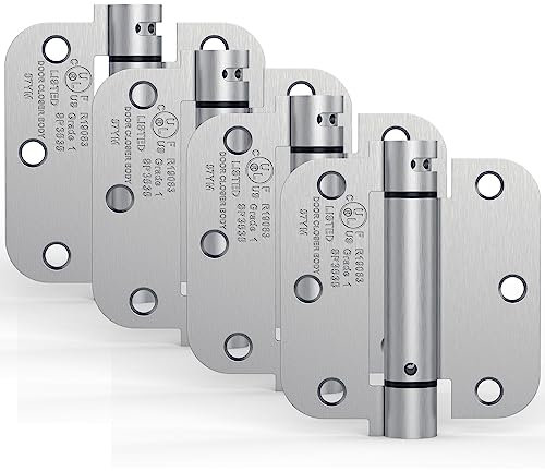 Treasem Self Closing Door Hinges, Rust-Resistant Auto Closing Spring Hinges with Adjustable Tension 3.5 in, 5/8'' Radius, for Interior, Exterior & Commercial Doors, Brushed Chrome Silver, 4 Pack