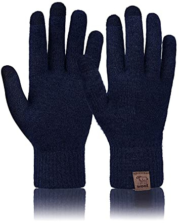 Voqeen Handschuhe Winter Herren 100% Wollhandschuhe Damen Thermo Winterhandschuhe Touchscreen Warme Strickhandschuhe Outdoor Reithandschuhe Arbeit