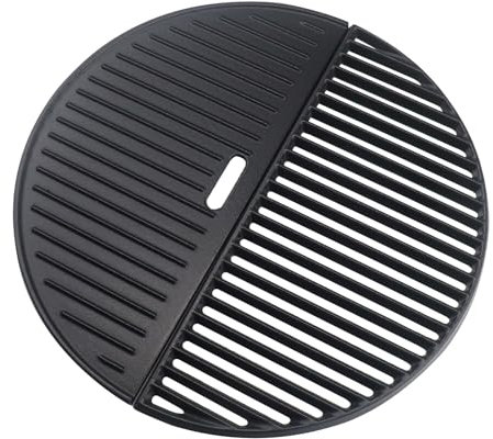 Plowo 18 Half Moon Cooking Grate and Half Moon Reversible Griddle Replacement for Kamado Joe Classic III II I, Large Big Green Egg Kamado, Cast Iron Grid Grate for Weber Kettle 18 Charcoal Part