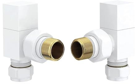 EcoSpa Manual Square Radiator Valve - Angled - White (Pair)