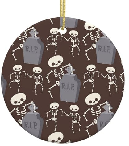 Kreis Weiß Keramik Hängende Weihnachtsbaum Dekoration Kugel Skelett Grab Grabstein Xmas Ornamente Für Festliche Party Neujahr