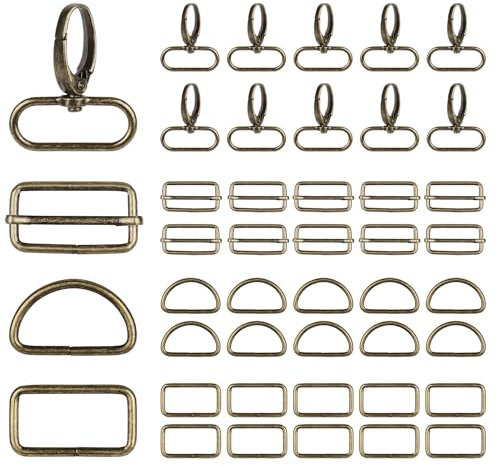 SWAWIS 40 Stück Drehgelenk Karabinerhaken Set, 32mm D-Ringe Schiebeschnallen Rechteckige Ringe Drehbare Karabinerhaken, für Taschen Gurt Kostüme Rucksack Hundeleine DIY Hardware-Zubehör(Bronze)