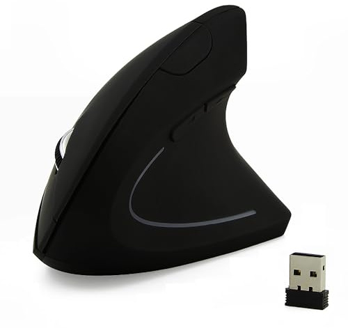 Kabellose Maus ergonomisch vertikal Ergo geräuschlos hochpräzise optische Mäuse für die rechte Hand für PC/Laptop/Macbook, mit USB-Empfänger, reduziert den Druck auf Hand und Handgelenk (Schwarz)