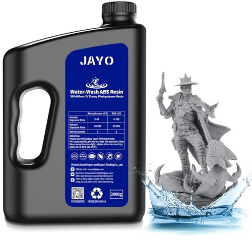 JAYO Wasser Wbwaschbares ABS-Like Resin 3KG, 3D Drucker Harz 405nm UV Standard Schnelles Photopolymer Resin für LCD/DLP/SLA 3D Drucker, Hohe Präzision, Nicht Spröde, Geringer Geruch, Grau 3000g