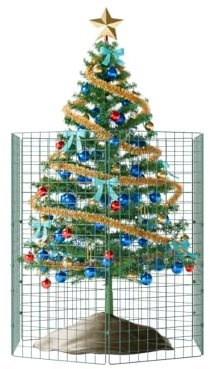 Christmas Tree Fence - Xmas Tree Pet Guard, Fence Around Christmas Tree, Christmas Tree Protector from Dogs - Xmas Tree Fence, Pet-Safe Barrier to Protect Christmas Decorations (1m High, 4 Panels)