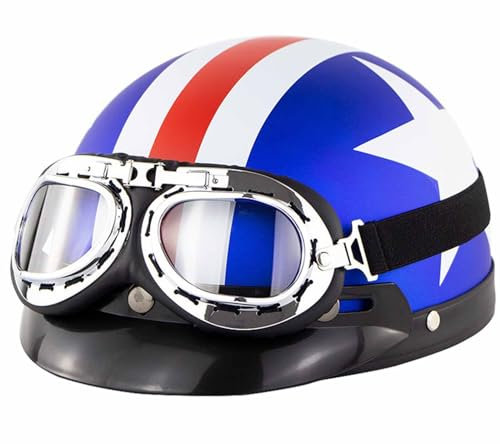 Vintage Casque de Moto ECE Homologué Adulte Demi Casque Casque Jet Rétro avec Lunettes Casque Bols Casque de Scooter Confortable pour Bike Cruiser Moped 6,57-60cm