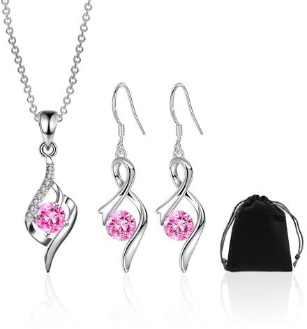 1 Stück Zirkon-Halskette, 1 Paar Tropfenohrringe, 1 Stück Aufbewahrungstasche, Rosa Diamant-Mädchenschmuck, Modische Halsketten-Accessoires, Geeignet Für Geburtstage, Partys, Valentinstag