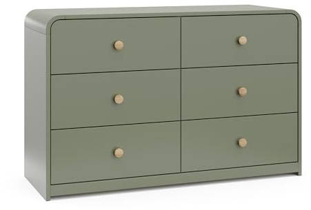 Storkcraft Santos 6 Drawer Bedroom Dresser (Olive & Natural) – GREENGUARD Gold Certified Dresser for Kids Bedroom with Interlocking Drawer System