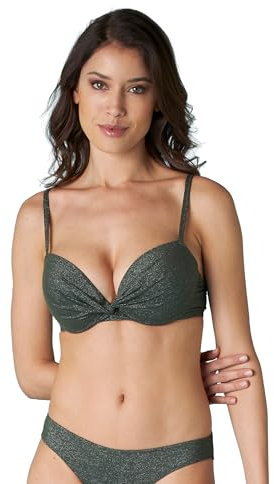Lovable Bikini Reggiseno con Ferretto Push-up Plain Lurex Donna, Verde Fango, 80B