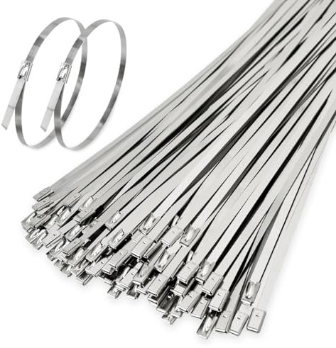 JNBGTU 100Pack 12 Heavy Duty Metal Zip Ties, Reusable Stainless Steel Cable Ties, Wire Ties Multi-Purpose Self-Locking Metal Wrap Ties for Indoor and Outdoor