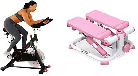 Sunny Health & Fitness Exercise Stepping Machine, Portable Mini Stair Stepper for Home or Office Workouts + Indoor Cycling Wheel with Magnetic Belt Drive,136kg Max Weight