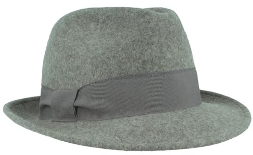 Breiter Damen Filzhut Wollhut Trilby 100% Wolle Wollfilzhut mit Ripsband-Garnitur Hellgrau L
