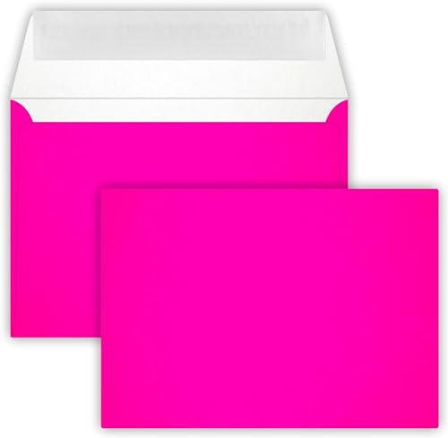 Karten24Plus / 25 - Briefumschläge C6 DIN (114-162 cm) - Neon Pink, Verschluss - Technik: Querlasche mit Abziehstreifen ! Grammatur : 100 g/m²