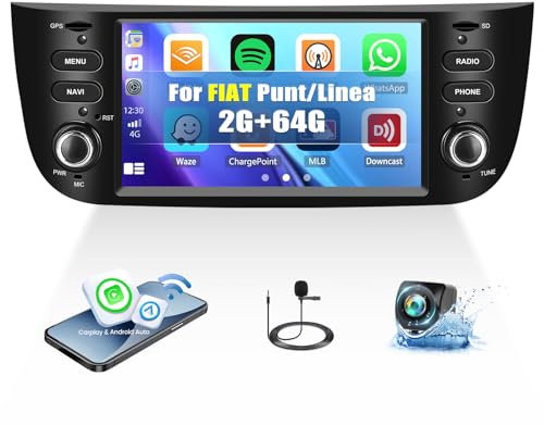 2G+64G Android 13 Autoradio für FIAT Punto (2010-2016) / Linea (2012-2015) mit Wireless Carplay Android Auto, 6,2 Touch Display Autoradio mit Mirror Link GPS Navi Bluetooth FM/RDS SWC Rückfahrkamera