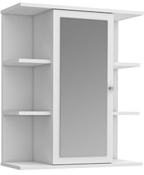 Forte IPSARION Spiegelschrank Bad L/R 60, moderner Badschrank mit 1 Tür, Holzwerkstoff, Weiß, 60 cm breit x 68,7 cm hoch x 25,8 cm tief
