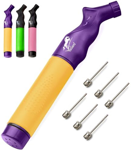 Valiant Sports Ball Pump Inflator with 6 Needles (Pin), Dual Action Hand Held Portable Air Pump with pins to Inflate Soccer Ball, Football, Volleyball, Rugby, Netball & Basketball