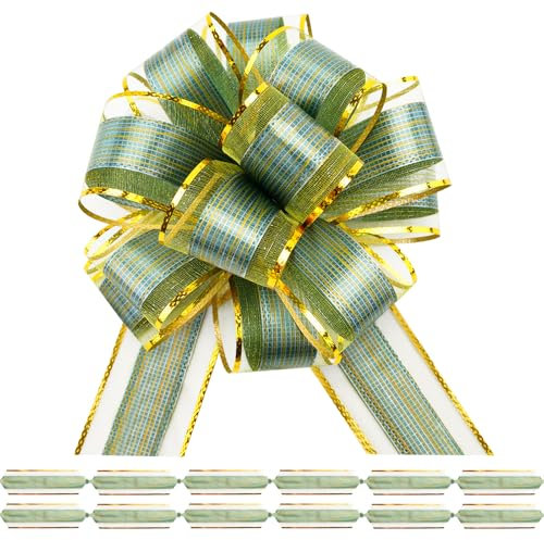 G2PLUS 12 Stück Grün Geschenkschleifen, Große Schleife für Geschenk, Geschenk Schleifen mit Geschenkband, Deko Ziehschleifen für Auto Deko, Hochzeit, Basteln