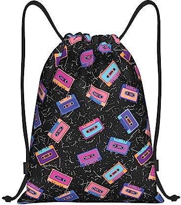 SBKGBIEHG Sommer-Sonnenblumen-bedruckter Kordelzug-Rucksack, wasserabweisend, Sportbeutel, Turnbeutel, für Damen und Herren, Retro 80er 90er Jahre, M