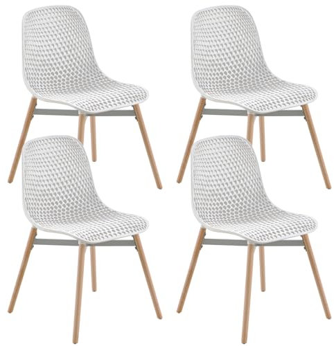 U2PICK Esszimmerstühle 4er Set, Küchenstuhl Kunststoff mit Holzbeine & Rückenlehnen, Schalenstuhl Wohnzimmerstühle Bistrostuhl für Esszimmer Büro Garten, C09(Weiß)