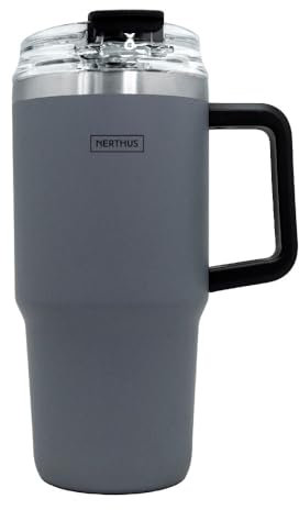 NERTHUS FIH 1437 Taza Térmica 600ml con Tapa Hermética – Incluye Pajita y Tapón para Beber, Aislamiento Duradero