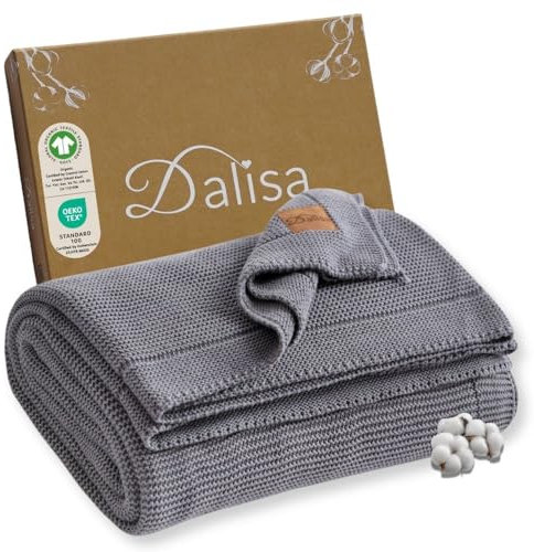 Dalisa 100% Bio-Baumwolldecke aus türkischer Baumwolle-GOTS-Zertifiziert, dick, gemütlich und klobig-perfekt für Couch, Bett und Heimdekoration - Boho Vintage Knit Alina (Anthrazit, 130x150 cm)