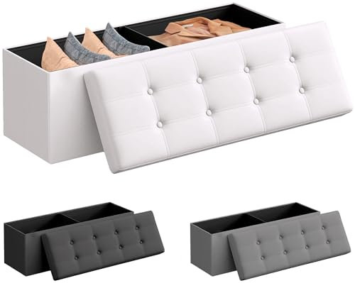 JUPPLIES Puff Almancenaje Acolchado de 110L - Baul Almacenaje Dormitorio - Banco de Almacenaje con Capacidad de Carga 300 kg - Tapizado PVC - Mueble Almacenaje Juguetes Infantil (Blanco, 110x38x38cm)