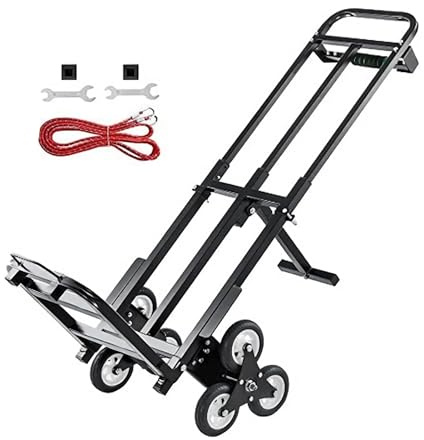 Sackkarre Treppensackkarre Klappbar bis 210 kg Belastbar, Stahl Treppenkarre 3-Räder Gummi als Treppensackkarre, Schubwagen oder Holztransportkarre