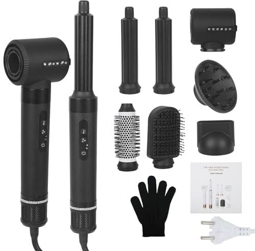AirStyler 7 en 1, secador de pelo de 110.000RPM, cepillo de aire caliente, secado rápido, multi-peinado con 7 accesorios, secado, alisado, rizado, volumen, masaje del cuero cabelludo, cuidado iónico