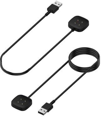 JZK Cavo di ricarica 2 pezzi per Fitbit Sense/Sense 2, Versa 3/Versa 4 Smartwatch (1,0 m/3,0 m), stazione di ricarica magnetica compatibile con Fitbit Versa4/Sense2
