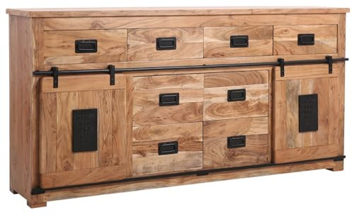 Marrakesch Industrial Sideboard aus Akazien Holz massiv 200cm groß als Wohnzimmer Möbel | Vintage Deko Kommode Komode Abcde für stilvolle Aufbewahrung im Esszimmer & Schlafzimmer