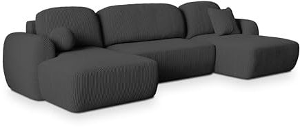 Masseno Ecksofa Savona P mit Schlaffunktion U-Form, Sofa mit Bettkasten, Wohnzimmersofa, Couch, Soffa, Bettsofa, Couchgarnitur- Graphitfarben, POSO 34
