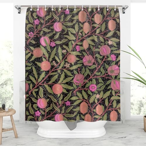 Pink Lemon Tree Shower Curtain,Vintage Botanical Floral Shower Curtain Sets for Bathroom with 12 Hooks,Cottagecore Aesthetic Bathroom Curtain Cloth Fabric Bathroom Decor,72 x 72 Inch