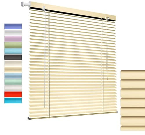 Tende Veneziana in Alluminio su Misura, Veneziane da Interno/Esterno Senza Fori per Finestre, 25mm Lamelle Privacy Orizzontali Oscurante Persiane per Ufficio(Yellow)