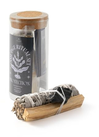 Myga Smudge Stick Kit - Palo Santo & Sage Bundle with Healing Crystal - Cleansing Kit for Home, Meditation, Spiritual Rituals for Men & Women - Tourmaline, Quartz or Rose Quartz (Black Tourmaline)