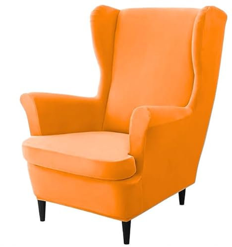 Domidekor Ohrensessel Überzug – Sesselschoner Orange– Sesselbezug Stretch - Strandmon Sessel Bezug – Sesselhusse Elastisch Samt Velour Schmutzabweisend - Oeko-Tex 100