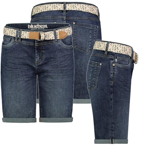 Sublevel Damen Jeans Shorts Bermuda Kurze Hose Shorts Short Denim Stretch Denim, Farbe:darkblue, Größe:M / 38