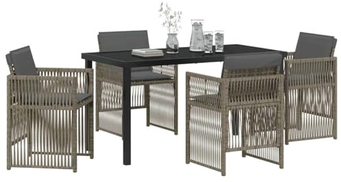 vidaXL 5 Piece Garden Dining Set with Grey Cushions, Black Garden Table 140 x 80 x 73 cm